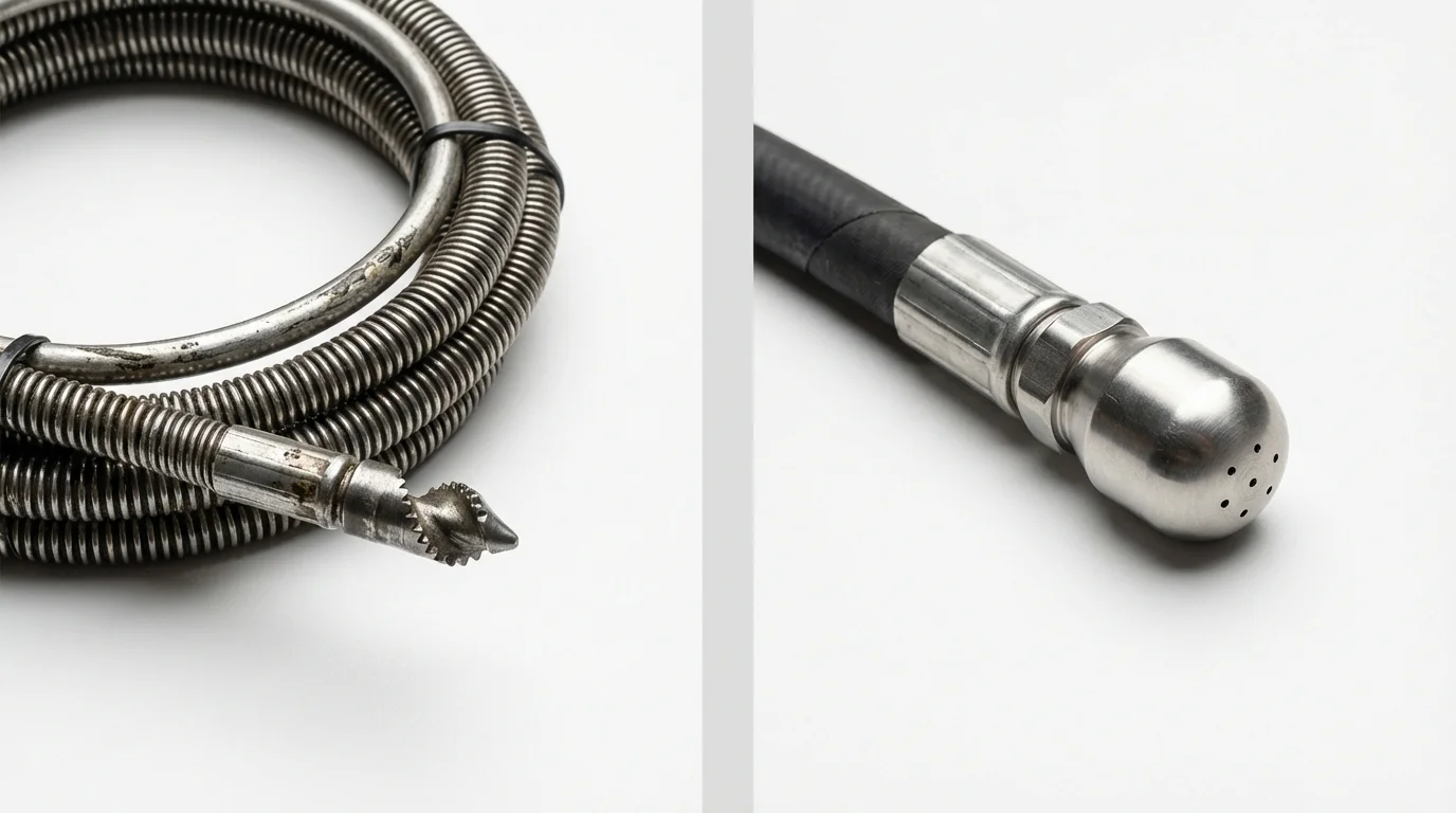 Drain snake cable and hydro jetting nozzle used for drain cleaning in Gastonia, NC