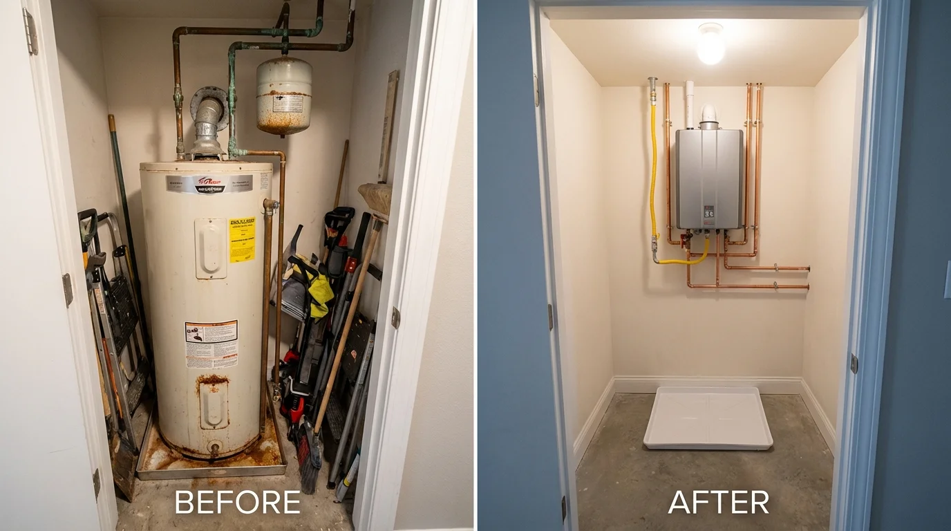 Tank water heater versus wall-mounted tankless unit comparison for Gastonia, NC homeowners